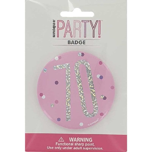 3in GLITZ PINK 70 BADGE