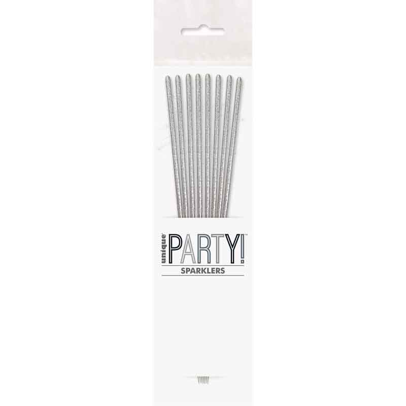 8PK 7in SILVER GLITZ SPARKLERS