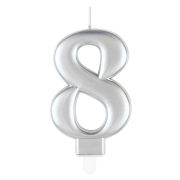 METALLIC SILVER NUMBER 8 BIRTHDAY CANDLE