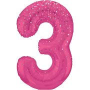 34IN PINK GLITZ NUMERAL 3