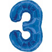34IN BLUE GLITZ NUMERAL 3
