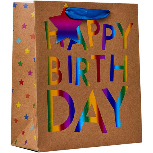 RAINBOW KRAFT HAPPY BIRTHDAY MEDIUM GIFT BAG