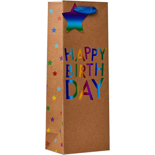 RAINBOW KRAFT HAPPY BIRTHDAY BOTTLE BAG