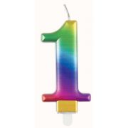 METALLIC RAINBOW NUMBER 1 BIRTHDAY CANDLE