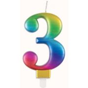 METALLIC RAINBOW NUMBER 3 BIRTHDAY CANDLE