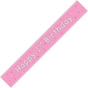 9ft GLITZ PINK 1ST BIRTHDAY BANNER