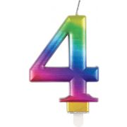 METALLIC RAINBOW NUMBER 4 BIRTHDAY CANDLE