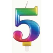METALLIC RAINBOW NUMBER 5 BIRTHDAY CANDLE
