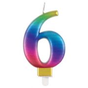 METALLIC RAINBOW NUMBER 6 BIRTHDAY CANDLE