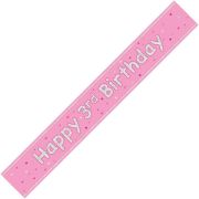 9ft GLITZ PINK 3RD BIRTHDAY BANNER