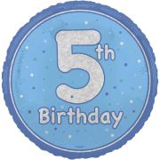 18in GLITZ BLUE 5TH BIRTHDAY FOIL BALLOON