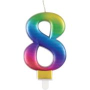 METALLIC RAINBOW NUMBER 8 BIRTHDAY CANDLE