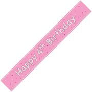 9ft GLITZ PINK 4TH BIRTHDAY BANNER