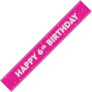 9ft GLITZ PINK 6TH BIRTHDAY BANNER