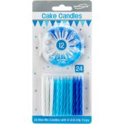 24 ASST BLUE SPIRAL CAKE CANDLES AND 12 HOLDERS