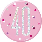 3in GLITZ PINK 40 BADGE