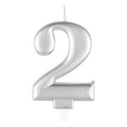 METALLIC SILVER NUMBER 2 BIRTHDAY CANDLE