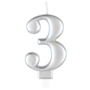 METALLIC SILVER NUMBER 3 BIRTHDAY CANDLE