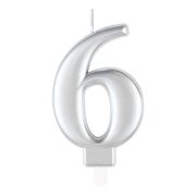METALLIC SILVER NUMBER 6 BIRTHDAY CANDLE