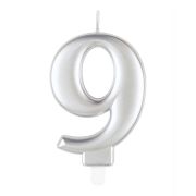 METALLIC SILVER NUMBER 9 BIRTHDAY CANDLE