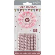 24 METALLIC ROSE GOLD SPIRAL CAKE CANDLES AND 12 H