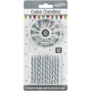 24 METALLIC SILVER SPIRAL CAKE CANDLES AND 12 HOLD