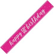 9ft GLITZ PINK 50TH BIRTHDAY BANNER